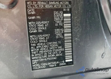 2020 Nissan Rogue S z USA, uszkodzony, nr VIN KNMAT2MV4LP500042